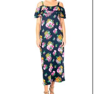 Women's Nina Leonard Floral Cold-Shoulder Maxi Dress